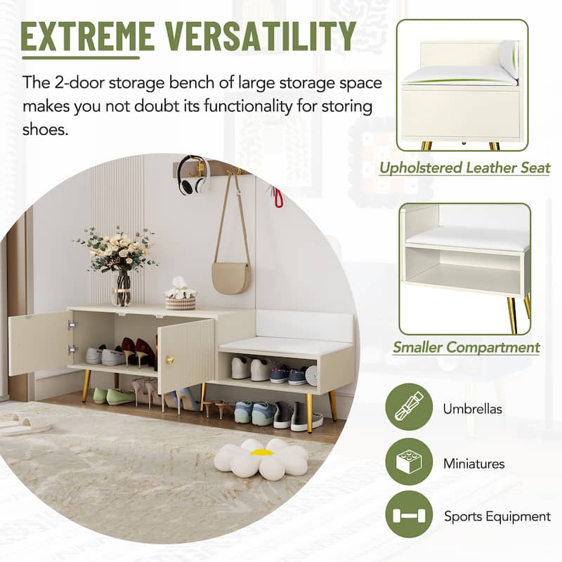 Upholstered Storage Bench with Hidden Storage,Metal Handles and Legs
