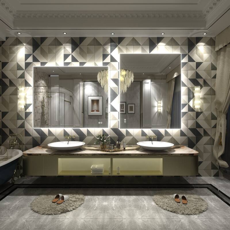 Frameless Anti-Fog 3 Colors Dimmable LED Backlit Wall Bathroom Vanity Mirror