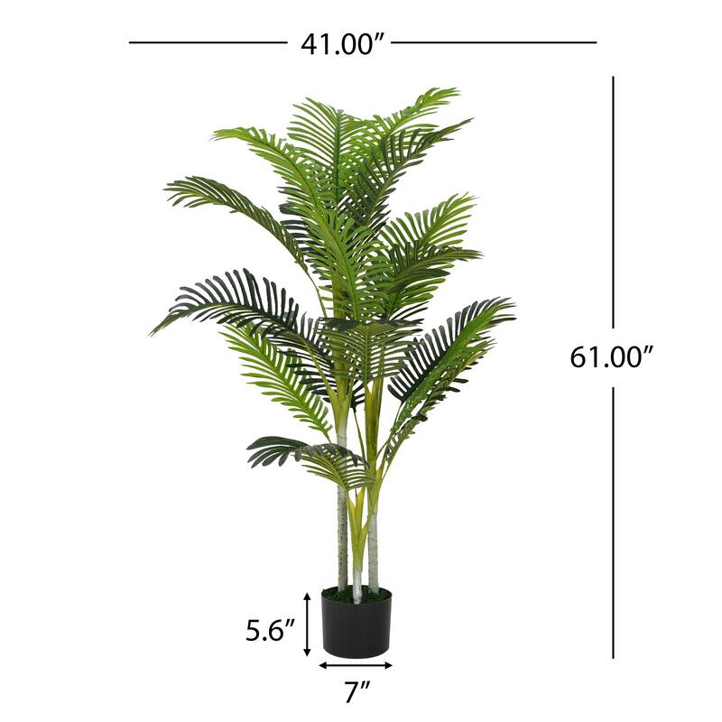 Roomfitters 61'' Artificial Palm Tree Set of 2, Tall Faux Indoor Plants with Black Plastic Pots for Home Decor, Green
