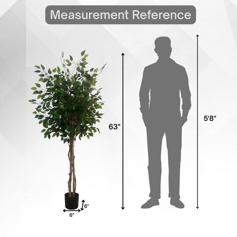 XBrand 63-Inch Artificial Ficus Tree - Realistic Indoor Faux Plant with Bendable Branches and Pre-Potted Design