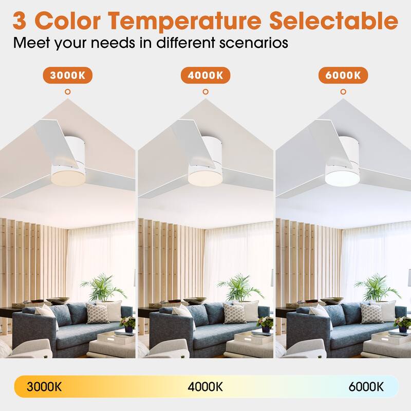 48 inch Modern 3-Blade Wooden Flush Mount Ceiling Fans with Light and Remote