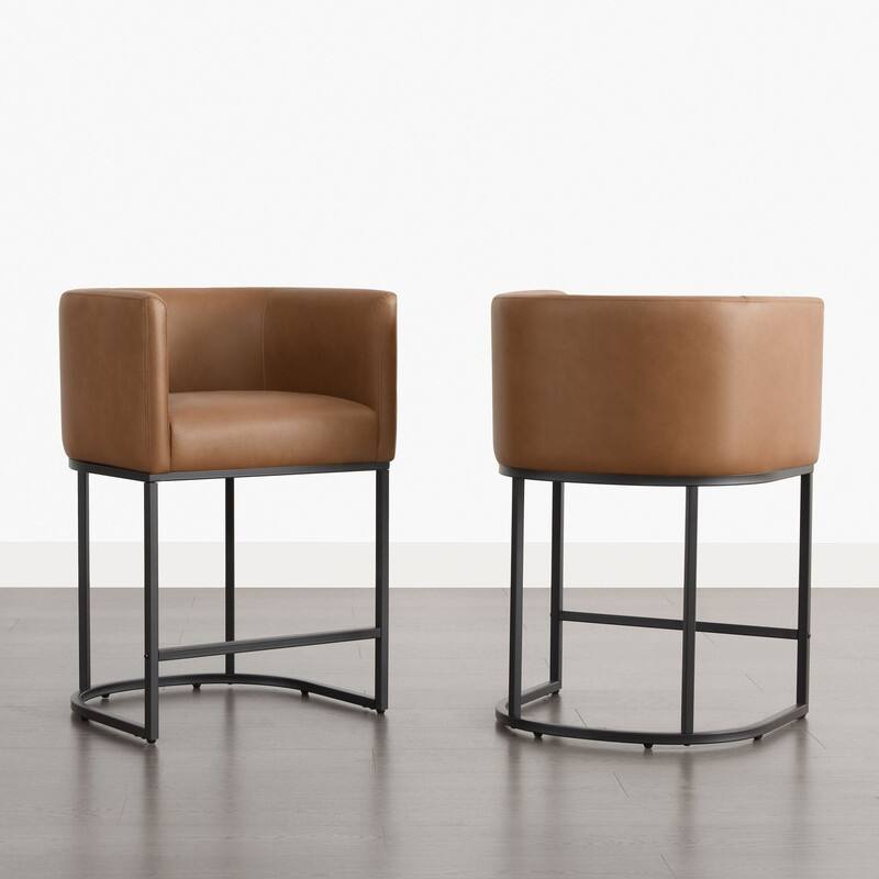 Spruce & Spring Modern Upholstered Barrel Counter Bar Stool with Arm