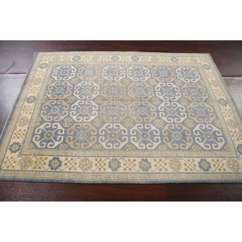 Vegetable Dye Khotan Oriental Wool Area Rug Hand-knotted Foyer Carpet - 4'5" x 6'11"