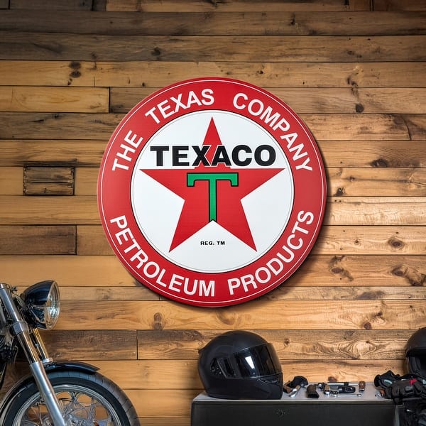 slide 2 of 8, American Art Decor Dome Shaped Metal Wall Art Sign 30" x 30" - Texaco Petroleum Products