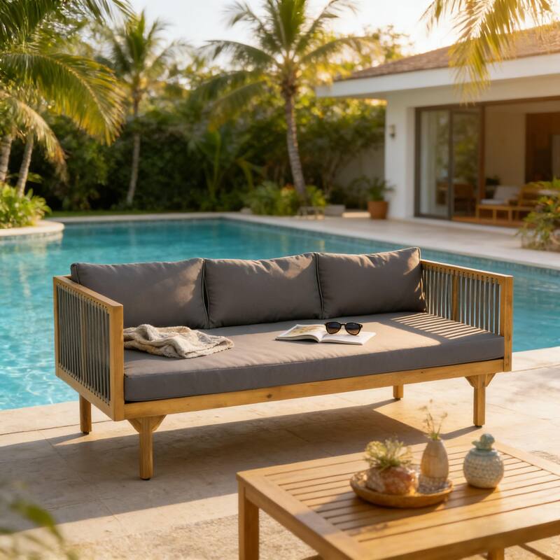 Christopher Knight Home - Acacia Wood Outdoor Patio Sofa with Rope Design