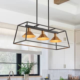 Transitional Farmhouse Linear Rectangular Kitchen Island Pendant 31in