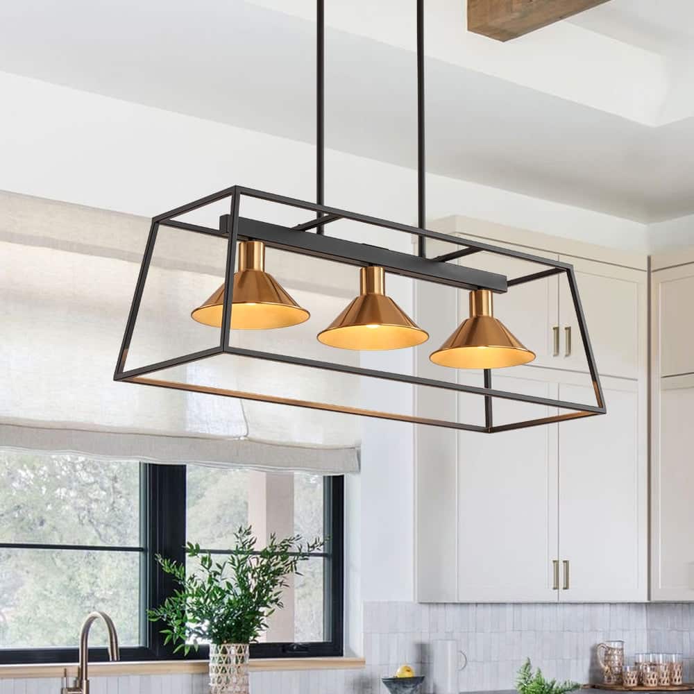 Transitional Farmhouse Linear Rectangular Kitchen Island Pendant 31in