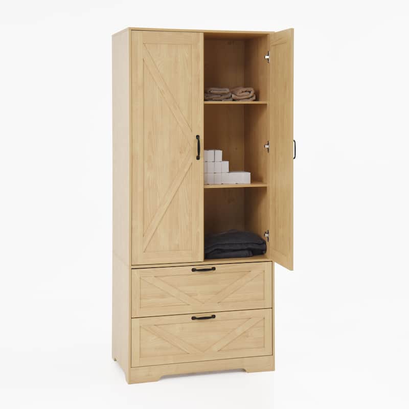 LED Wardrobe Cabinet Bedroom Tall Armoire with Mirror, Folding and Hanging Areas