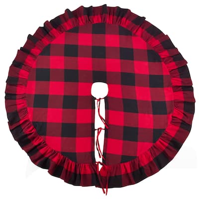 Christmas Tree Skirt With Buffalo Plaid Ruffled Design