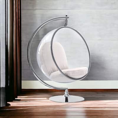 HomeRoots 42" White and Silver Faux Leather Balloon Chair - 42 in. x 42 in. x 25 in.