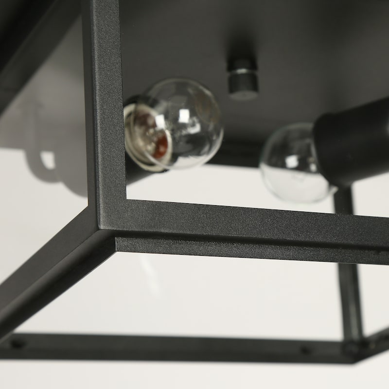 Modern Farmhouse 2-Light Black Flush Mount Glass Patio Outdoor Ceiling Lights - L 11" x W 11" x H 5.1"