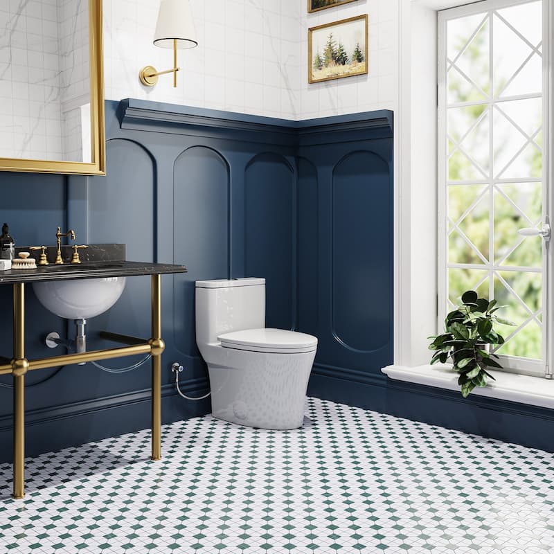 HOROW 1 Piece Dual Flush Elongated Toilet White Skirted Design 12 Inch Rough In Seat Included - N/A - White