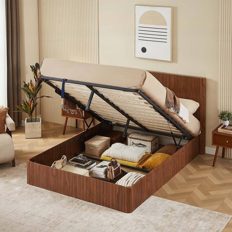 Queen Size Lift Up Storage Bed,Hydraulic Storage,Space-Saving Design