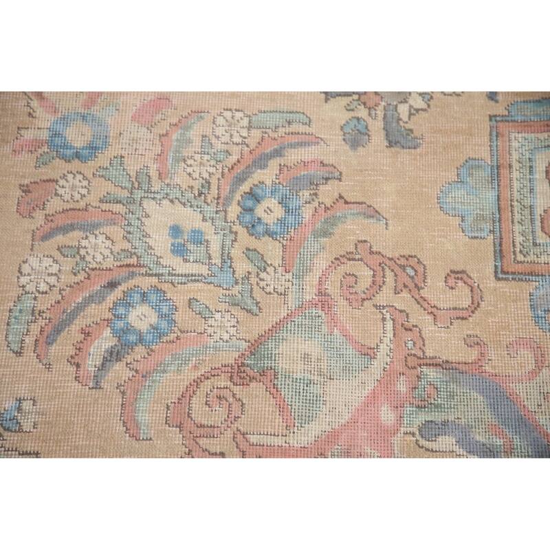Hand Knotted Oriental 100% Wool Carpet Traditional Medallion Peach Tabriz Area Rug - 12' 8'' X 9' 8''