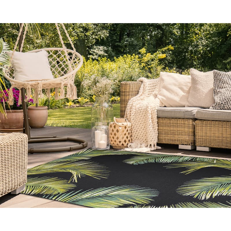 Liora Manne Marina Palm Border Indoor/Outdoor Rug - 3'3" x 4'11" - Black
