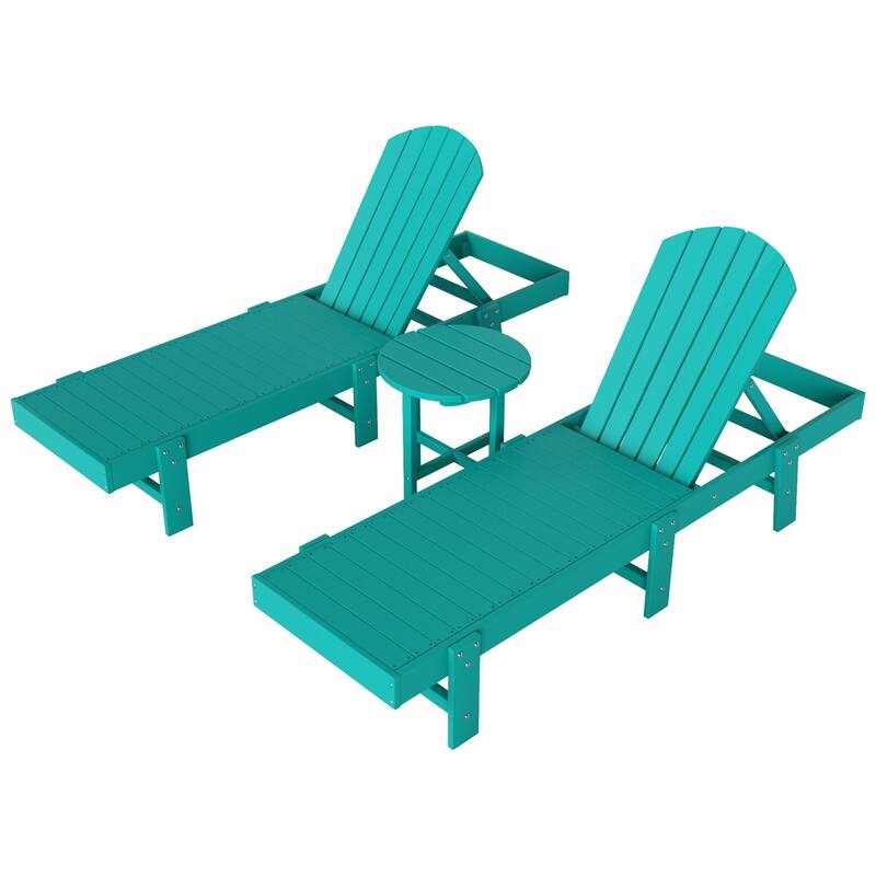 Altura Armless Poly Eco-Friendly All Weather Reclining Chaise Lounge with Side Table Set (3-Piece Set)
