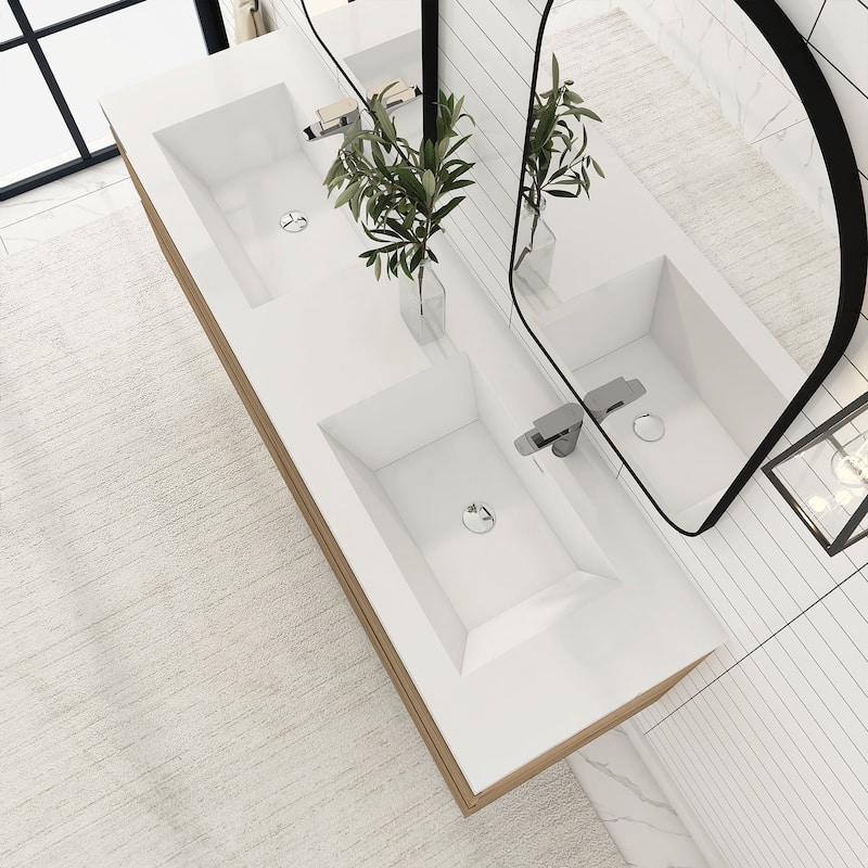 72 inch Wall-Mounted Bathroom Vanity Set with Integrated Resin Sink