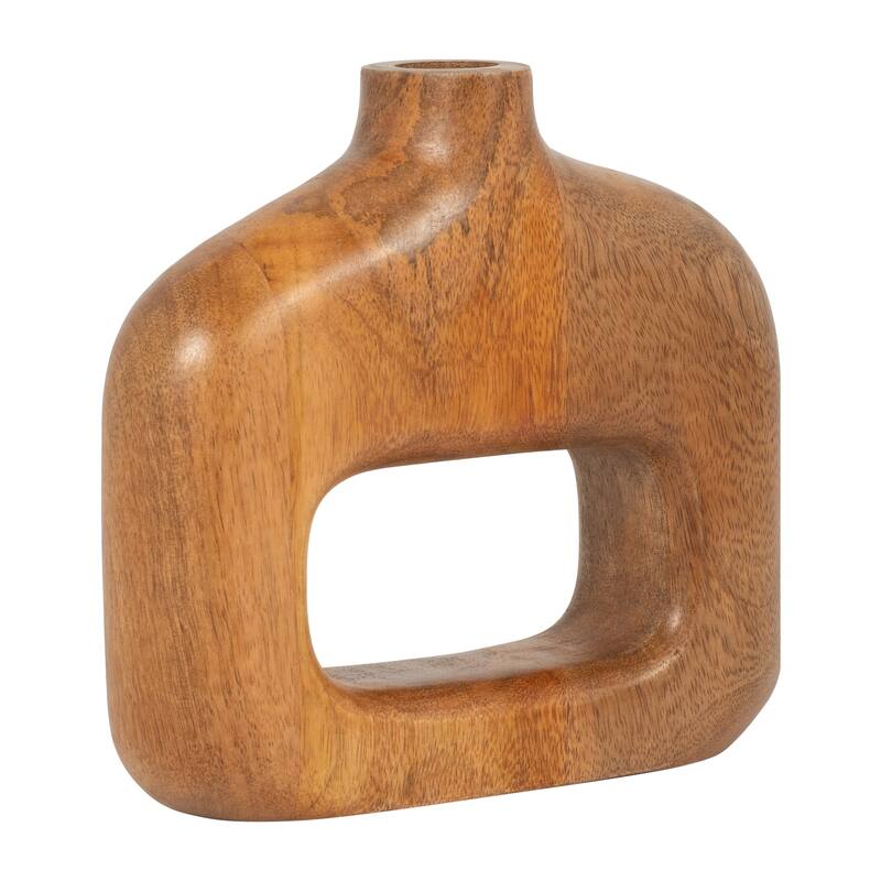 Sagebrook Home Exquisite Mango Wood Vase - 7" Open Cut-out Design in Natural Tone for Elegant Home Decor
