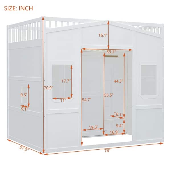 dimension image slide 0 of 3, Full Size Wood House Loft Bed with Ladder and Wardrobe