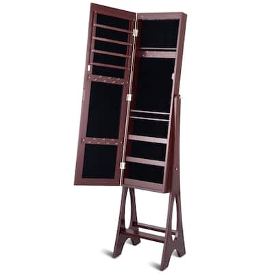 Freestanding Jewelry Cabinet Armoire Organizer with 5 Lined Shelves and Full Size Mirror - 14.5" x 13.5" x 61" (L x W x H)