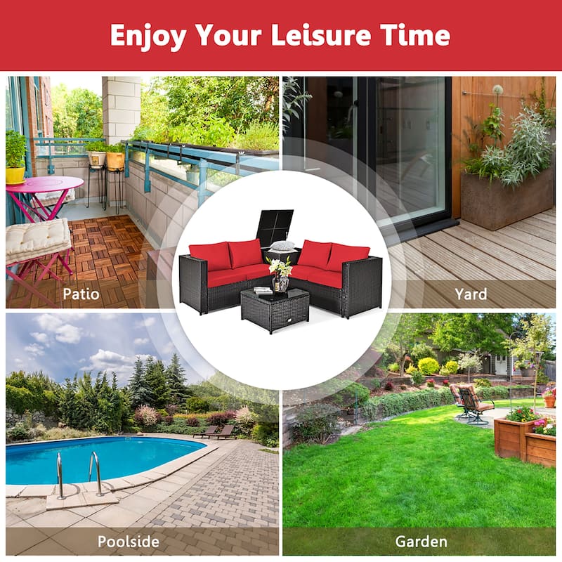 Costway 4PCS Outdoor Patio Rattan Furniture Set Cushioned Loveseat