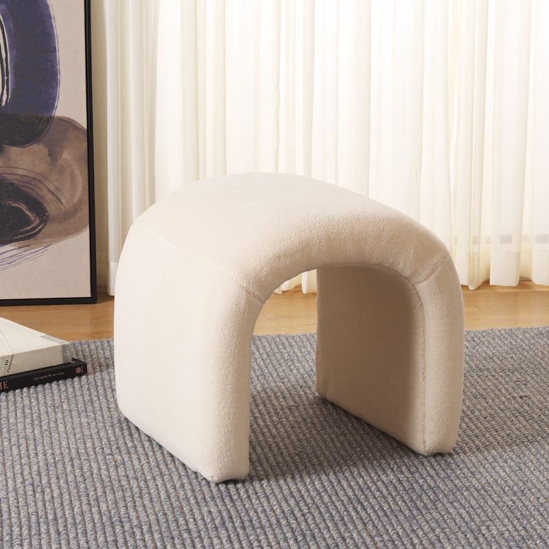 SAFAVIEH Alize Curved Waterfall Velvet Ottoman - Cream Faux Shearling