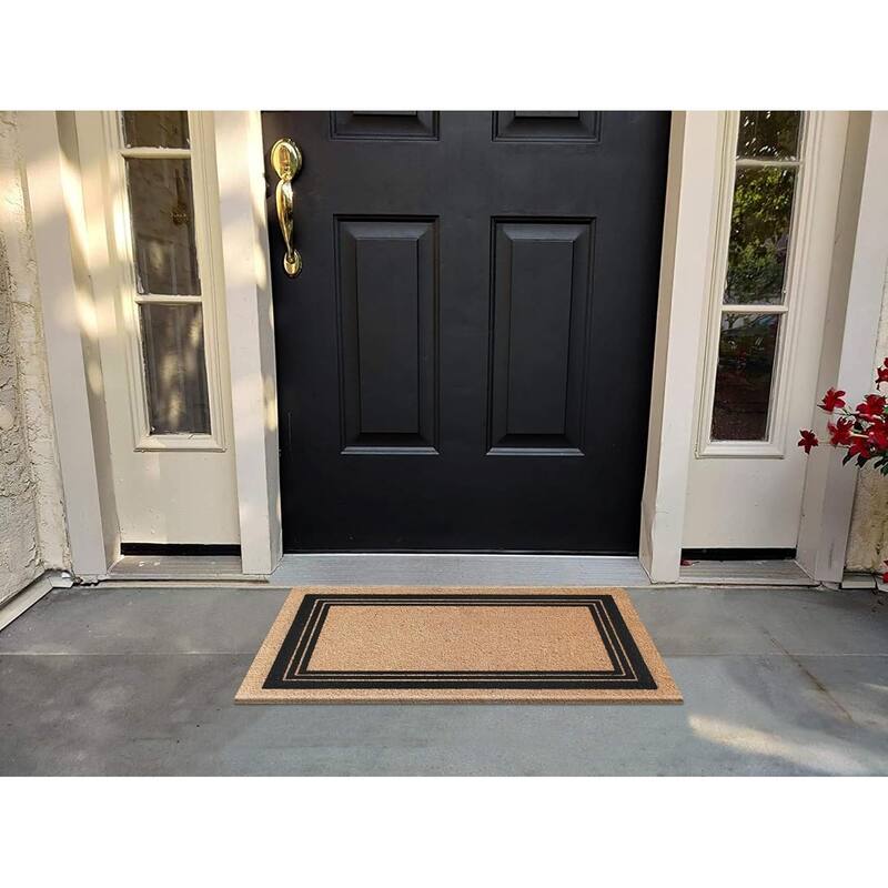 A1HC Classic Border Entrance Door Mats, Durable Large Outdoor Rug, Non-Slip, Flock Doormat Black/Beige