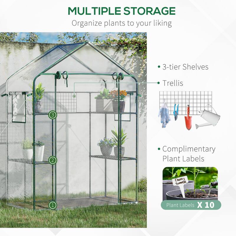 Outsunny Outdoor Walk-in Mini Greenhouse with Mesh Door & Windows, Small Portable Garden Hot House