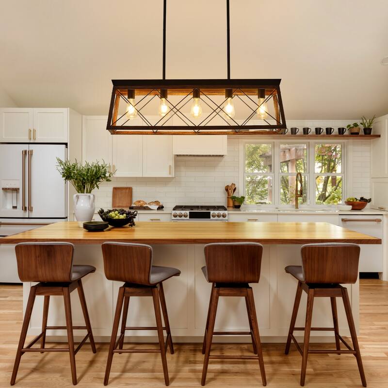 5-Light Vintage Industrial Chandelier for Kitchen Island Dining Room Living Room