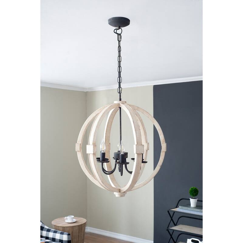 White Globe Pendant Chandelier, Wood Ceiling Hanging Light for Living Room Bedroom, Pendant Ceiling Lighting Fixture