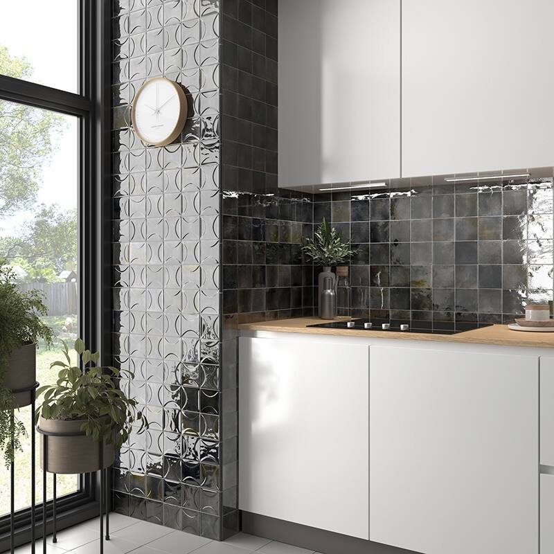 Apollo tile 4" x 4" Antiek Glossy Black Ceramic Tile (6.46 sq ft/case) - 60 Pack