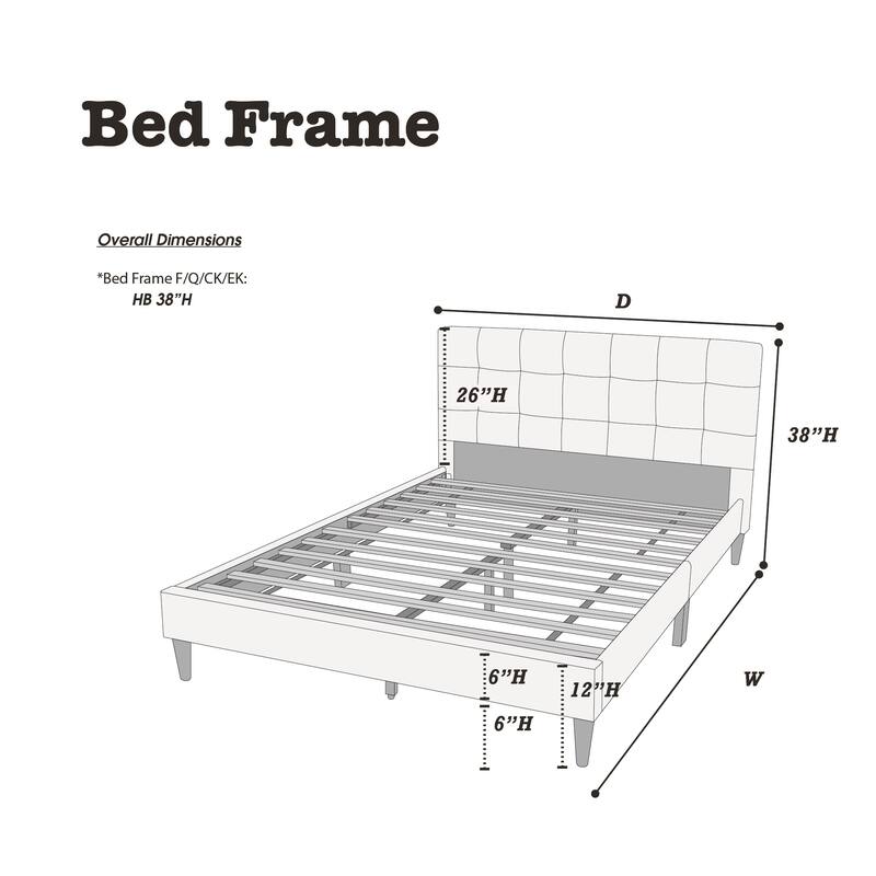 Modern 1pc Queen Size Bed Charcoal Polyfiber Tufted Headboard Platform Bedframe Bedroom Furniture