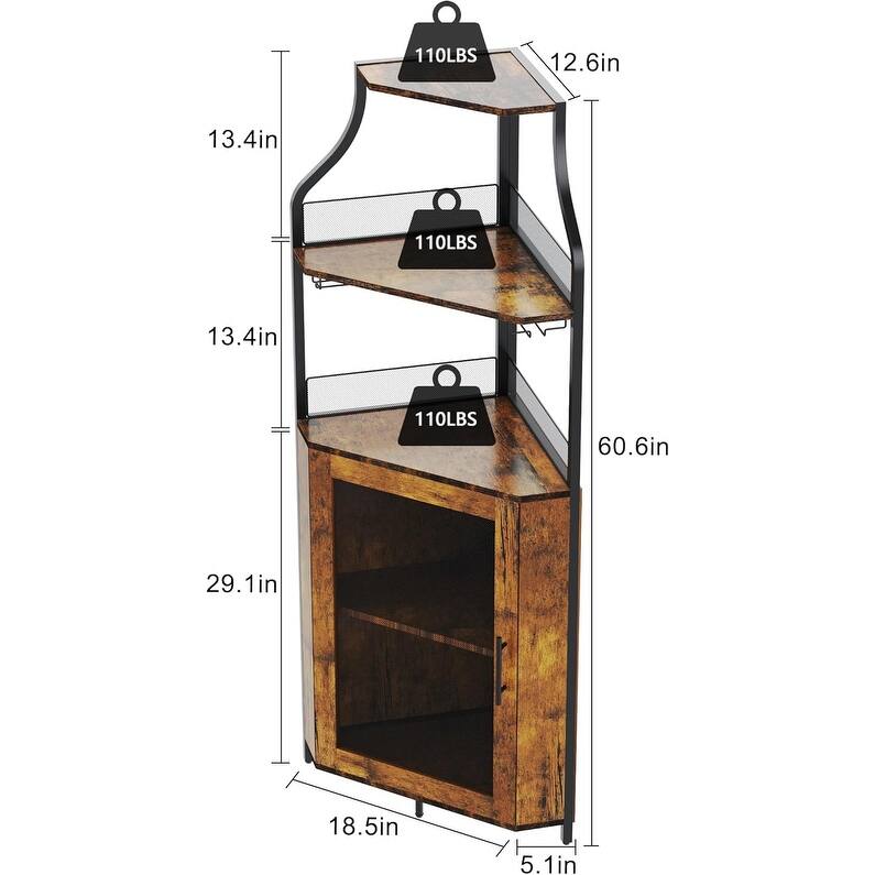 Corner Wine Cabinet with Detachable Wine Rack, 5-Tier Industrial Corner Bar Cabinet
