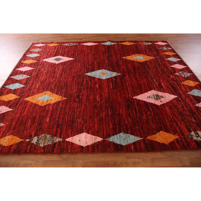 Red Moroccan Oriental Area Rug Handmade Tribal Wool Carpet - 8'4" x 9'10"