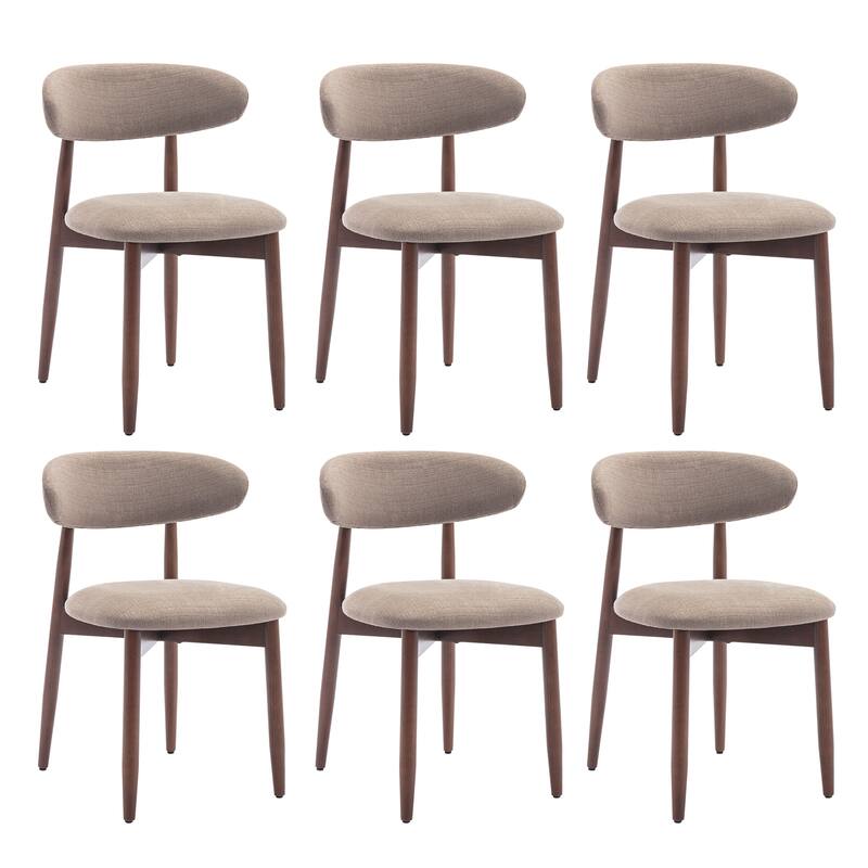 RENEWLINE Mid-Century Modern Upholstered Dining Chair with Wooden Legs - Set of 6 - Camel