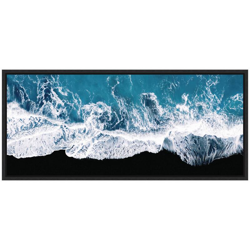 Kate and Laurel Sylvie Minimalist Ocean Waves on the Black Beach in Iceland Framed Canvas by Michael Schauer