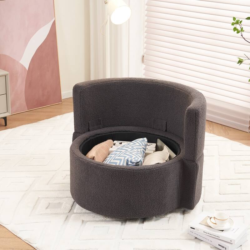 Teddy Fabric Swivel Storage Chair With Back Cushion