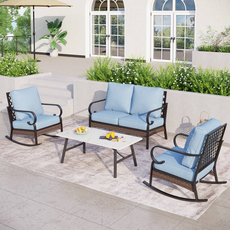 MAISON ARTS 4-Seat Patio Conversation Sets with 2 Rocking Sofa Chairs, 1 Loveseat Sofa and 1 Coffee Table