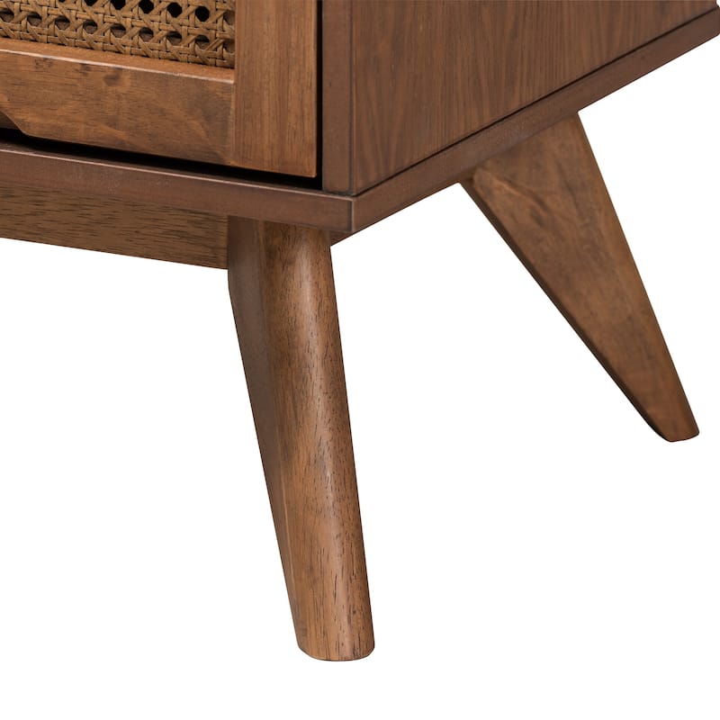 Rina Mid-Century Modern Ash Walnut Finished Wood 3-Piece/ 4-Piece Bedroom Set with Synthetic Rattan(Multiple Bed Sizes)