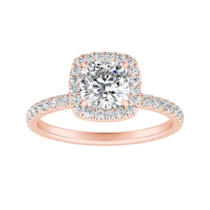 Auriya 1ct Cushion-cut Moissanite and Halo Diamond Engagement Ring 14k Gold 5/8ct TDW - Rose - 6.5