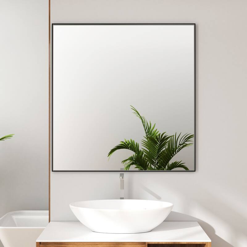 Organnice Rectangular Mirror Modern Black Frame Bathroom Vanity Mirror Clean Glass - 36"L*36"W