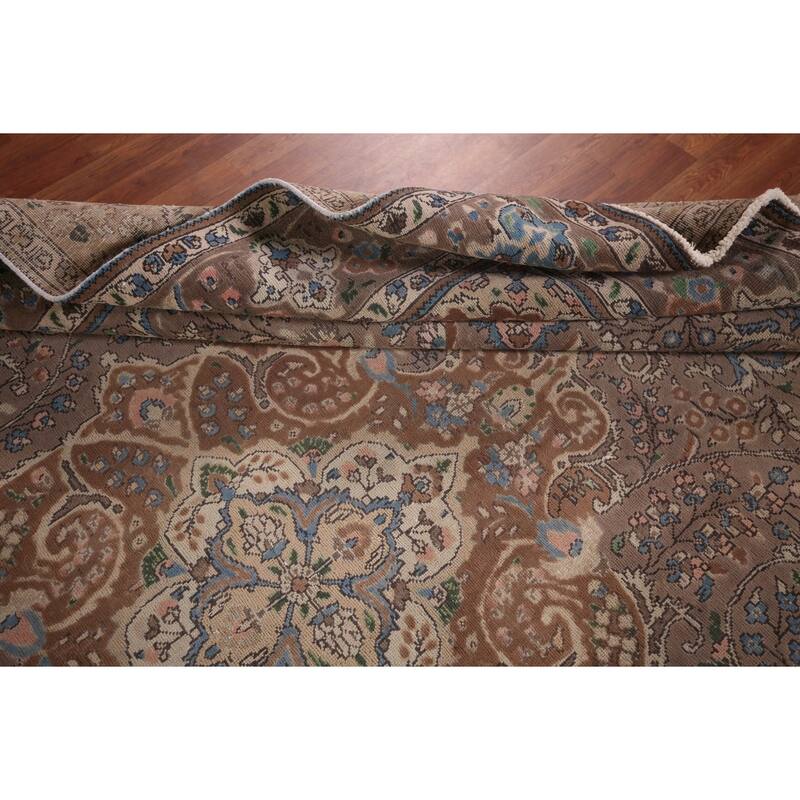 Oriental Tabriz Persian Vintage Area Rug Hand-Knotted Wool Carpet - 8'7"x 11'5"