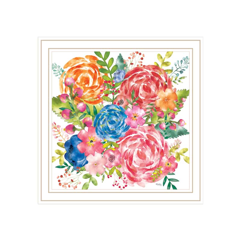 TrendyDecor4U Contemporary "Spring Floral II" Framed Print Wall Art - White