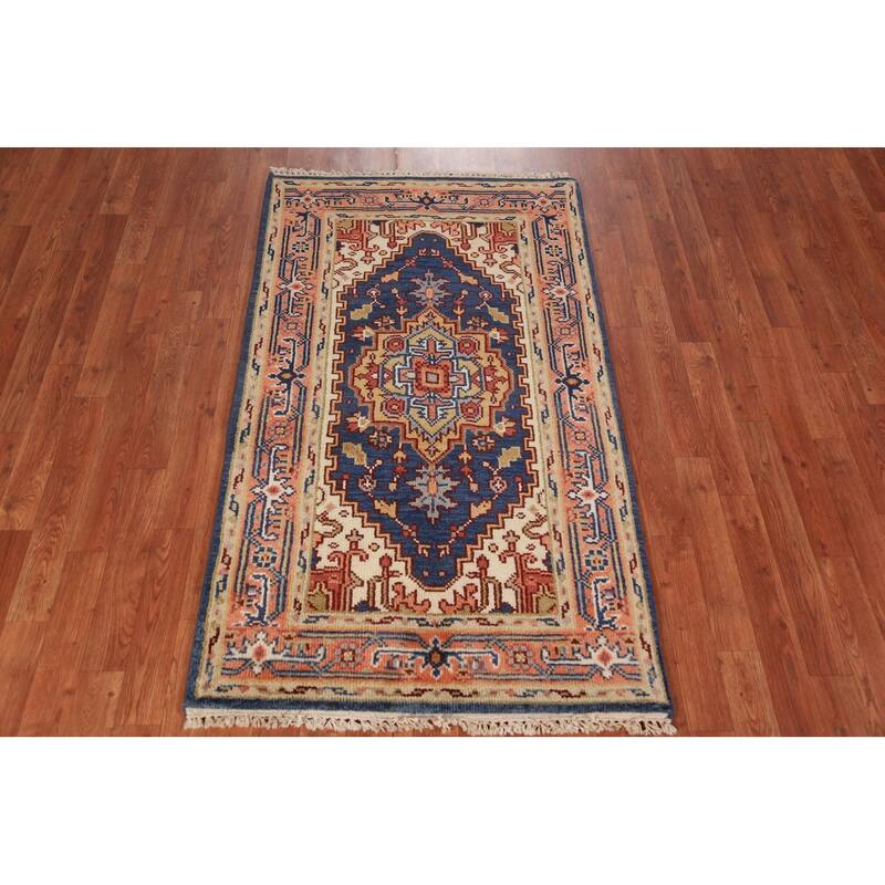 Blue Heriz Serapi Indian Foyer Rug Handmade Wool Carpet - 3'0"x 5'1"