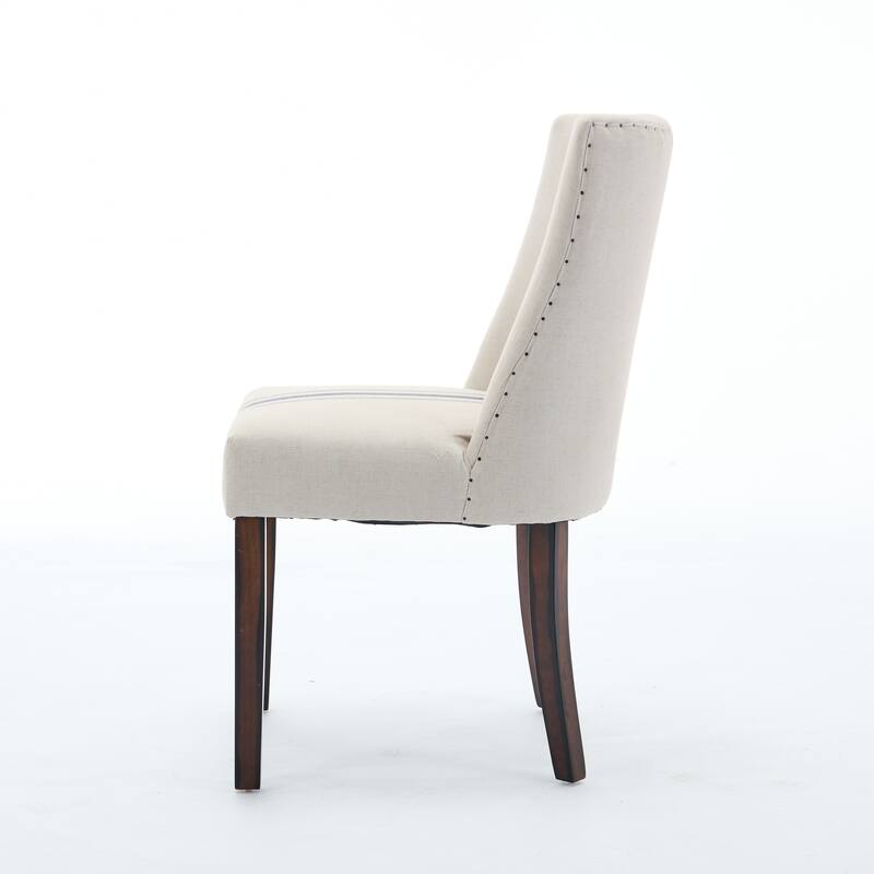 Modern Set of 2 Dining Chairs with Stitched Fabric Backrest, Padded Seat, Solid Wood Legs for Dining Room Living Room and Café