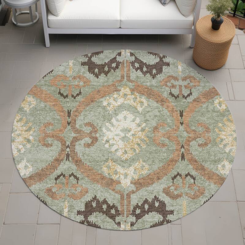 Machine Washable Indoor/ Outdoor Global Empire Chantille Rug - Celery - 8' x 8'