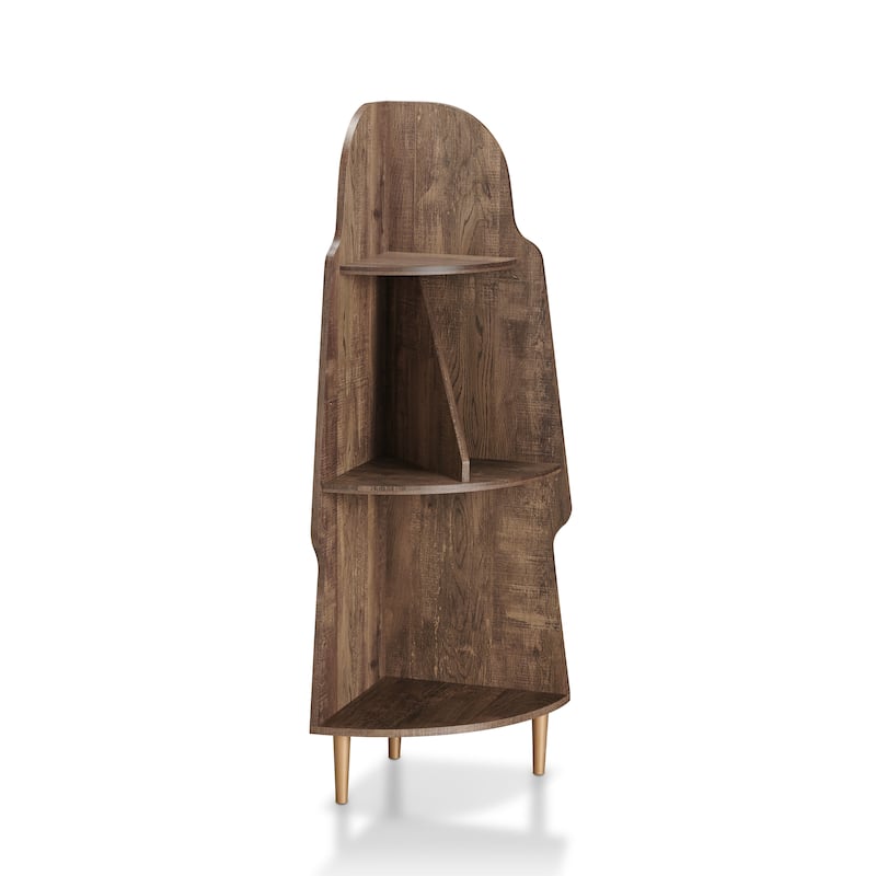 Arissa Modern 3-Tiered Shelves Corner Bookcase with Split Middle Shelf by Furniture of America