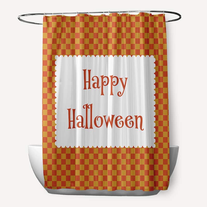 Halloween Happy Halloween Checks Shower Curtain - Rust