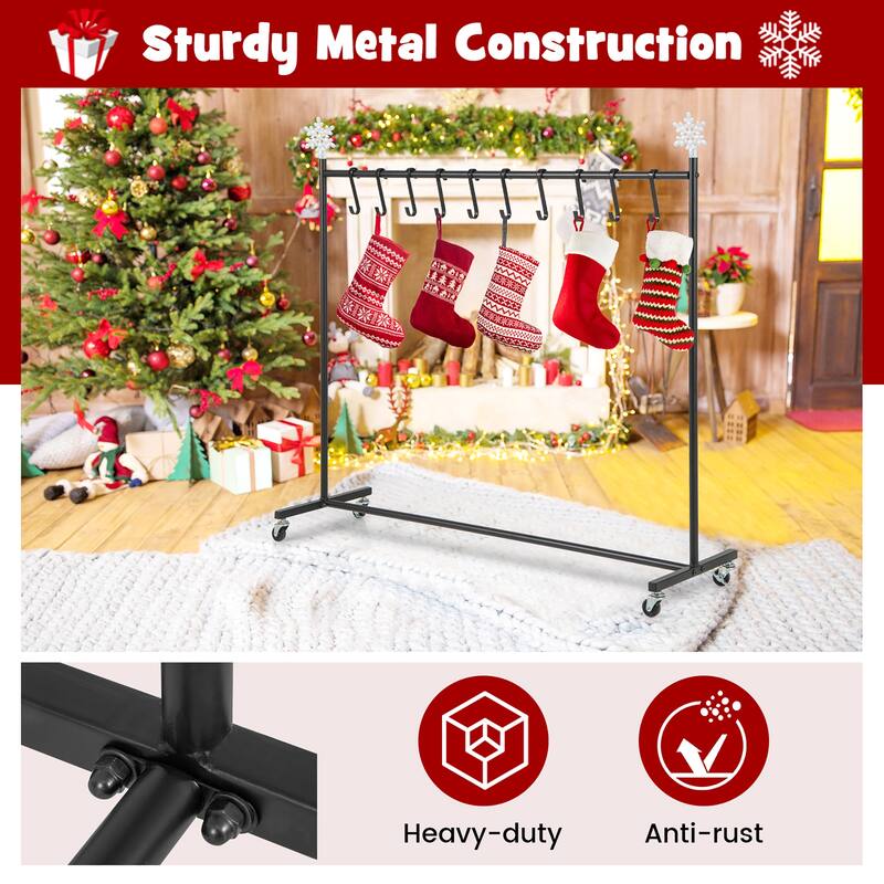 Gymax 10-Hook Christmas Stocking Holder Stand on Wheels w/ 6 Removable - Multi - See Details