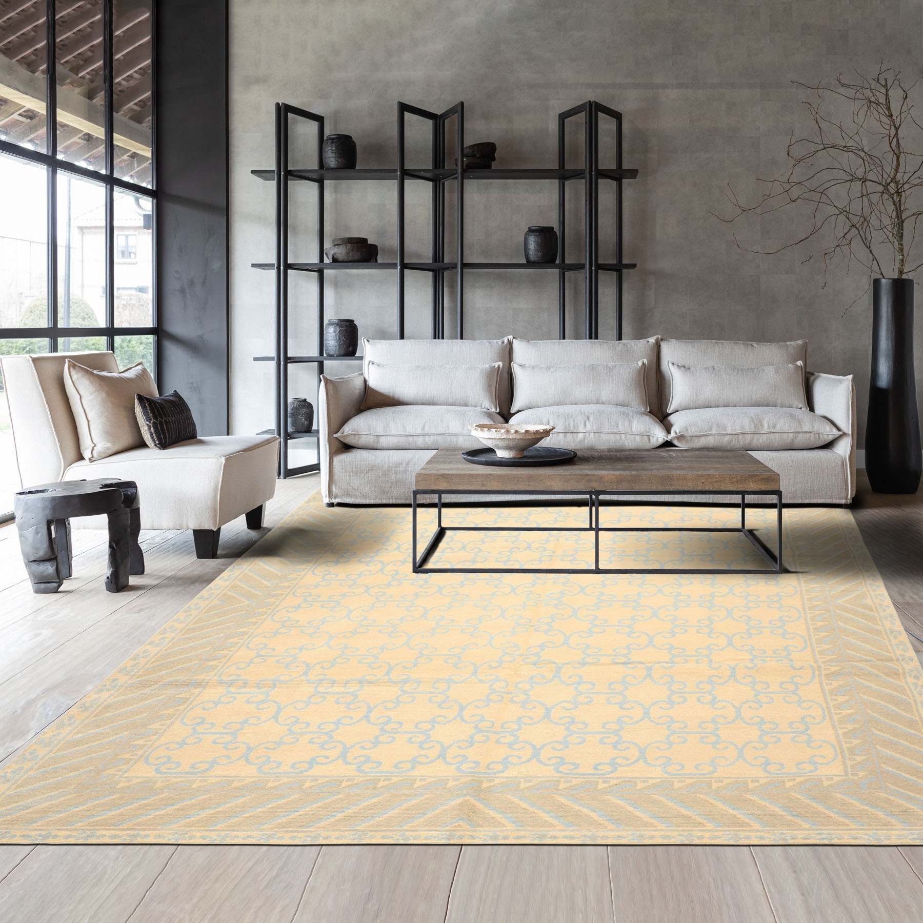 Tibetan Ivory Beige Wool Hand Knotted Transitional Rug - 8' x 10' 8''